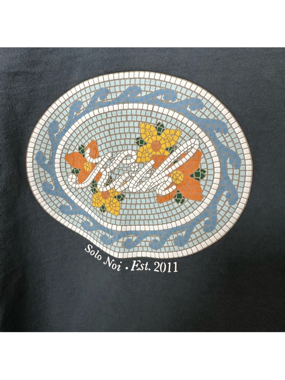Kith Charcoal Gray Short Sleeve Tee with Floral Logo mosaic